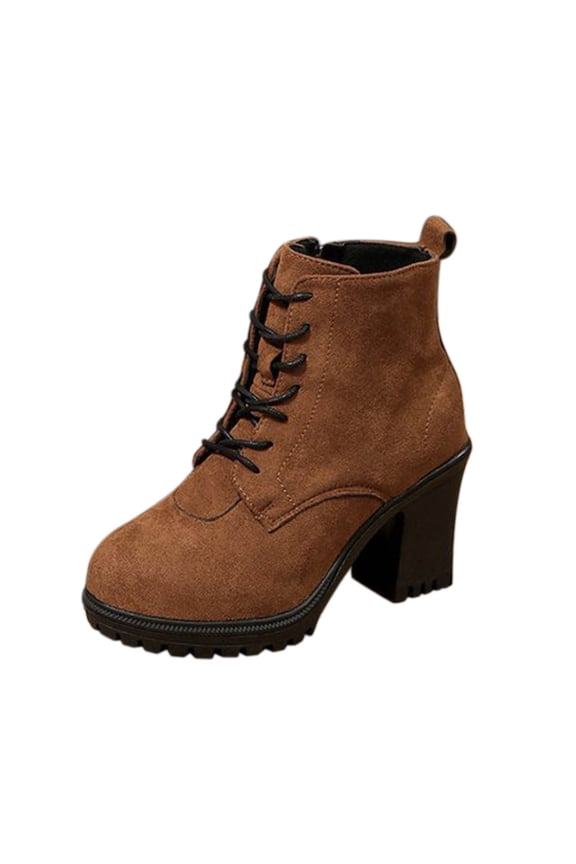 Brown Women Suede High Heel Ankle Boots Chunky Heel Stylish Fall Winter Trend Durable Flock Upper For Casual Outdoor Occasions