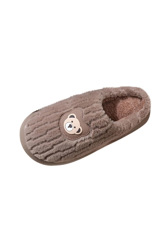 Coffee Men Home Slippers Thick Bottom Non Slip Warm Couple Teddy Bear Pattern Lightweight Casual Indoor Outdoor 100% Polyester Cozy