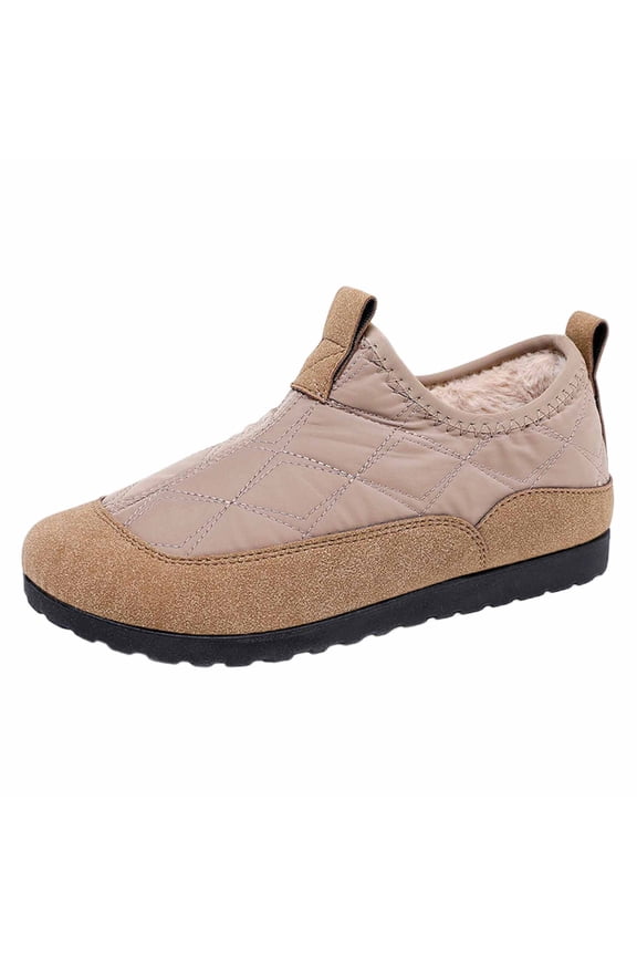 Coffee Women'S Fleece-Lined Thick Sole Round Toe Snow Boots Warm Winter Casual Flat Shoes For Women Indoor Outdoor Cloth Material 1 Pair Of Shoes