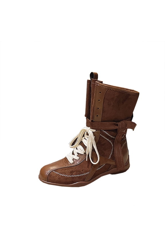 Coffee Women'S Height Increasing Flat Sole Boxing Boots Vintage Nubuck Leather Look Casual Ankle Boots For Western Style Outfits