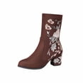 thumbnail image 1 of qkdmdw Coffee Women'S Mid Calf Boots High Heel Zipper Mesh Floral Embroidered Lightweight Casual Fall Winter Pointed Toe Dress Boots For Women, 1 of 7