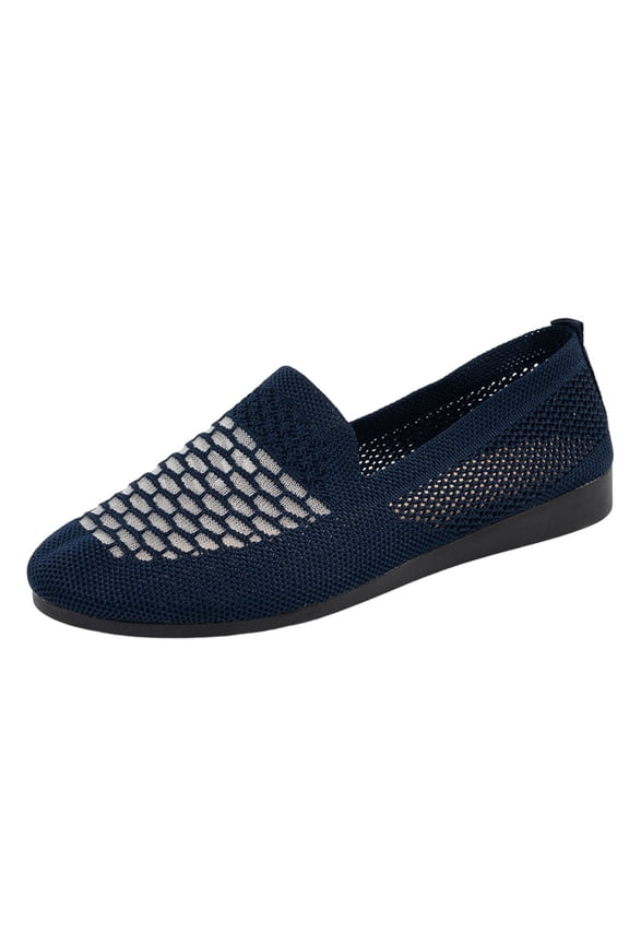 Dark Blue Women'S Casual Breathable Low-Top Slip-On Soft Flat Work Shoes With Round Toe, Lightweight Mesh Upper, All Day Comfort For Indoor And Outdoor Wear, Foot Length 10.43In
