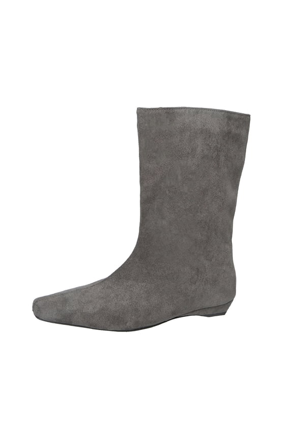 Gray Women'S British Style Straight Ankle Boots Pointed Toe Flat Sole Casual Winter Boots, Flock Material, Easy Zip