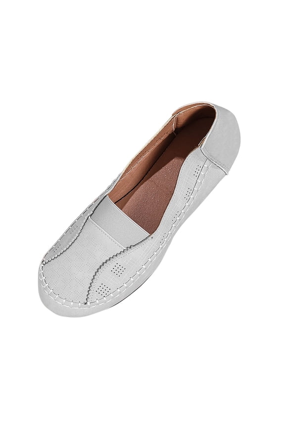 Gray Women'S Moccasins Flat Shoes Lightweight Work Casual For Outdoor Indoor All Year Round - Soft Sole Round Toe