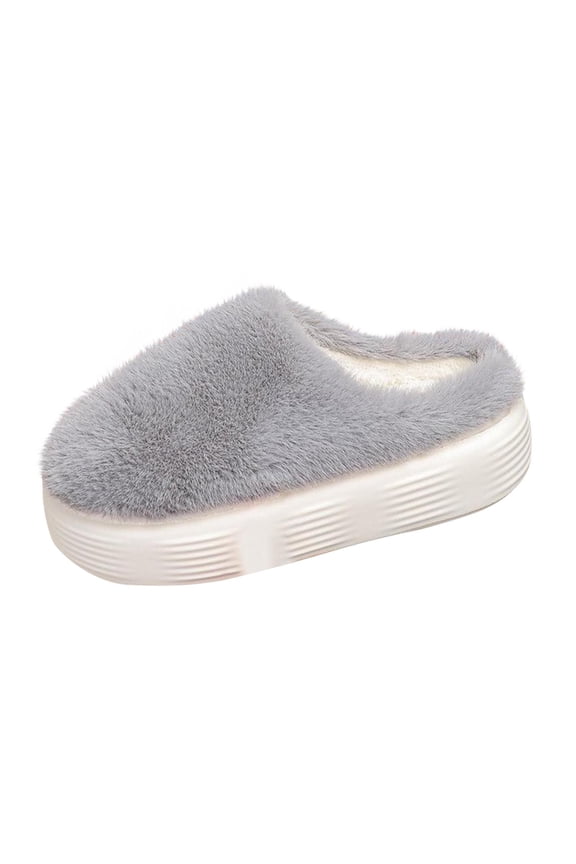 Gray Women'S Slippers Plush Warm Slide Sandals Nylon Spandex Comfy Thick Sole Cozy House Slippers For Women Indoor Outdoor Fall Winter
