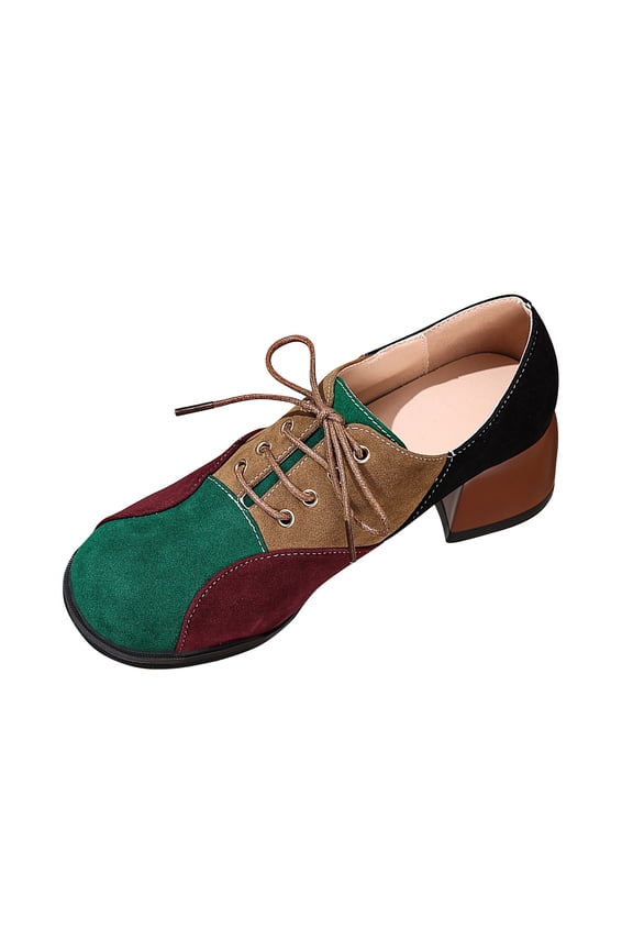 Green Women'S Color Block Suede Leather Casual Shoes Round Toe, Lightweight Construction, Versatile Footwear For Everyday Outfits