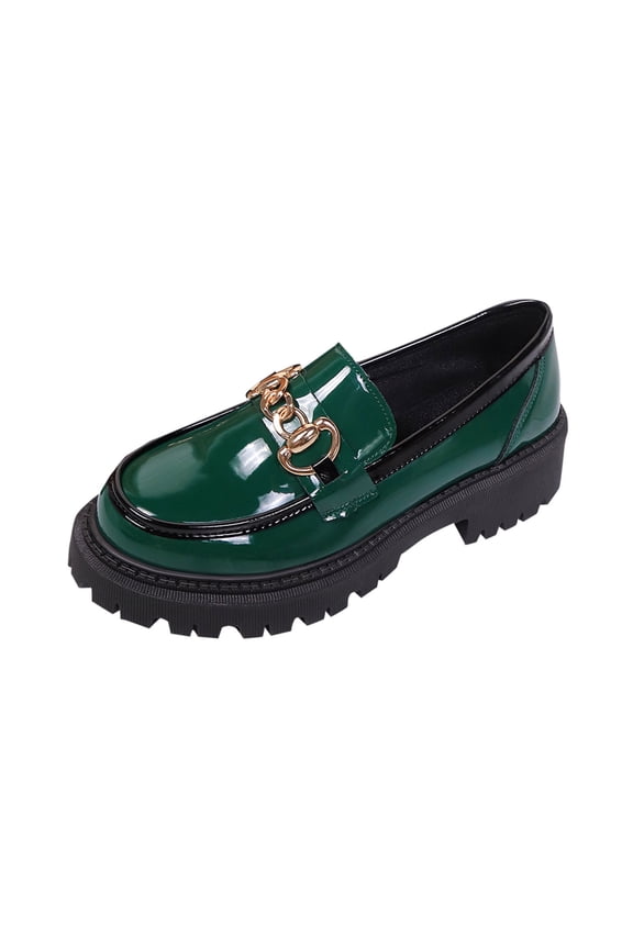 Green Women'S Four-Season Loafers Low Heel Thick Sole Round Toe Slip On Casual Everyday Outdoor Indoor Comfort Shoes