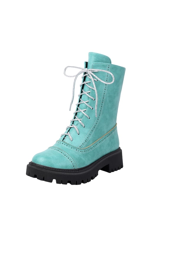 Green Women'S Low Heel Ankle Boots, Round Toe, Fall Winter Fashion, Casual Outdoor, Comfortable Walking Shoes - 1.57In Heel Height