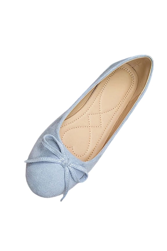 Light Blue Women'S Flats Shoes Ballet Flats Bow Pointed Toe Slip-On Comfortable Loafers For Women Plus Size Spring Summer Outdoor Flock