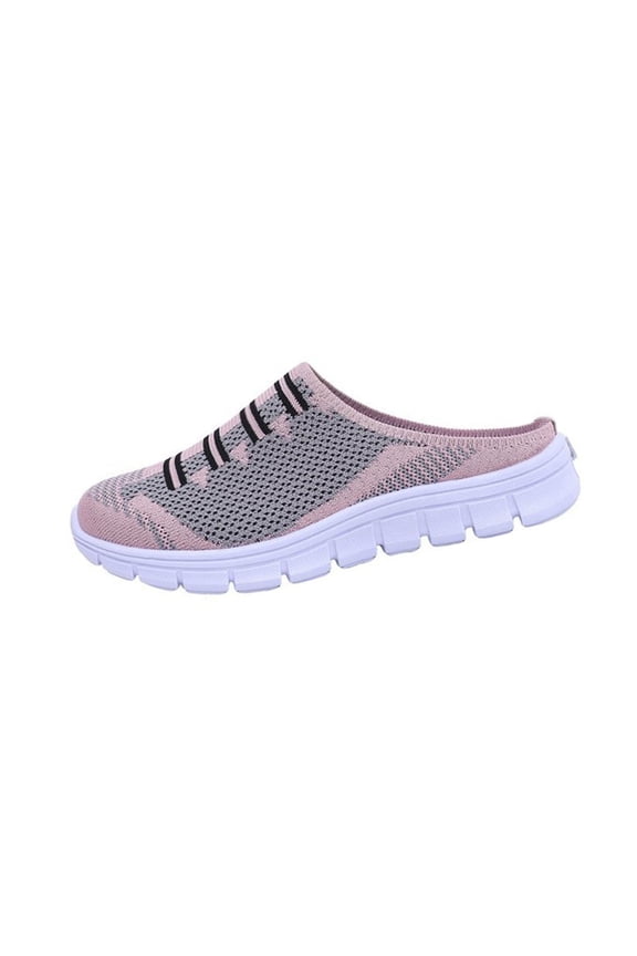Pink Slip On Breathable Mesh Slippers Casual Shoes For Women, Thick Sole Platform Design, Suitable For Spring And Summer Wear