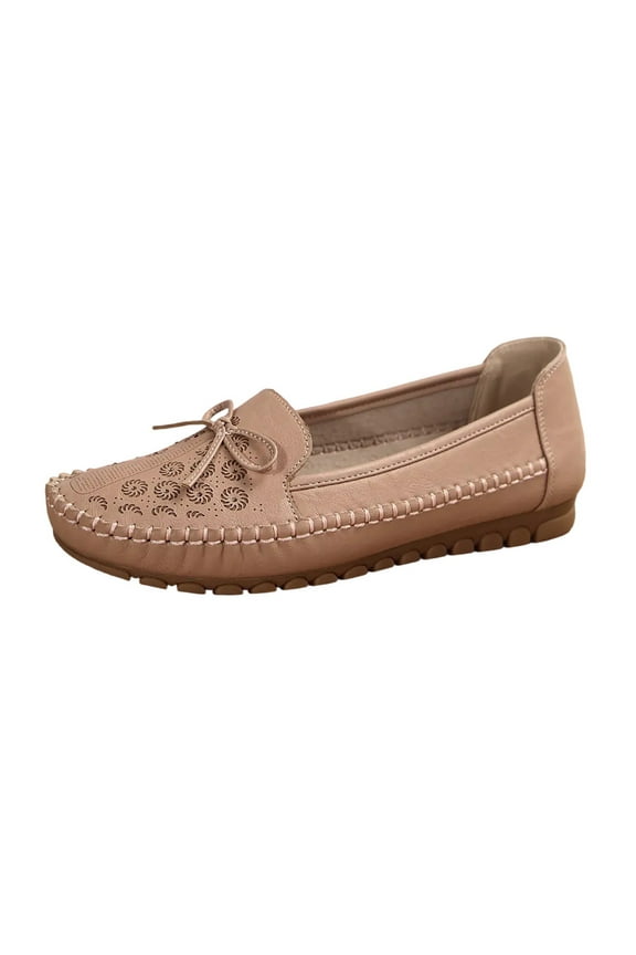 Pink Women'S Casual Slip-On Loafers Breathable Knit Upper Comfortable Flat Shoes For Work Walking Daily - 0.59In Heel