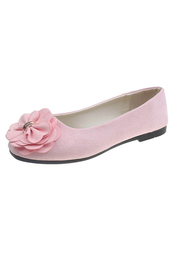 Pink Women'S Flat Shoes With Bow Accent And Floral Design, Round Toe, Comfortable And Fashionable For Work And Casual Wear - Cloth Material