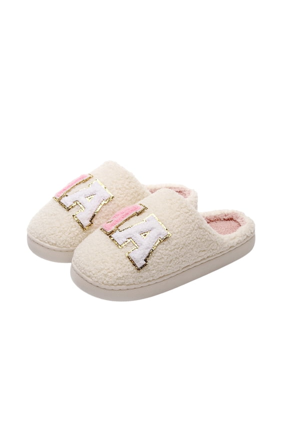 Pink Women'S Glitter Embroidered House Slippers Thick Sole Warm Indoor Casual Fall Winter Home Fashionable Comfortable