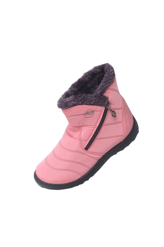 Pink Women'S Winter Fleece-Lined Snow Boots Side Zipper Flat Heel Round Toe Warm Comfortable Casual Boots For Cold Weather Outdoor