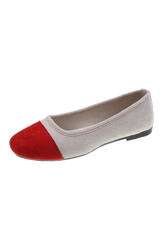 Red Women'S Casual Flats Round Toe Color-Block Shoes For Women Fashion Comfortable Slip-On Soft Flats Spring Outdoor Indoor Shoes Large Size