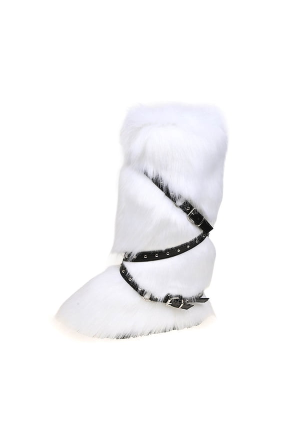 White High Top Snow Boots For Women, Fashion Casual Winter Boots, Belt Buckle Leather Design, Knee High Warm Boots, Outdoor Leisure Wear