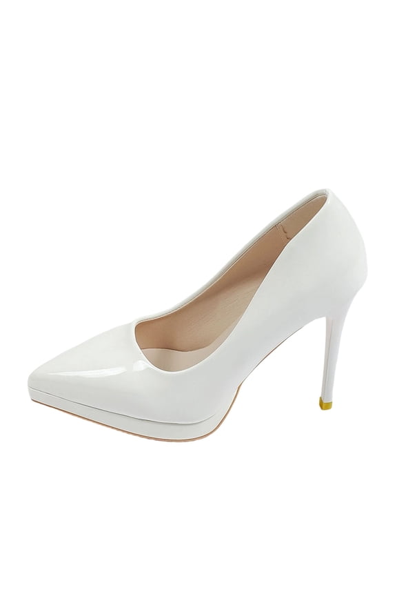 White Women'S Fashion Pointed Toe Pu High Heel Pumps Retro Solid Color Dress Shoes Versatile Slip On Heels For Indoor Outdoor Casual Party Wear