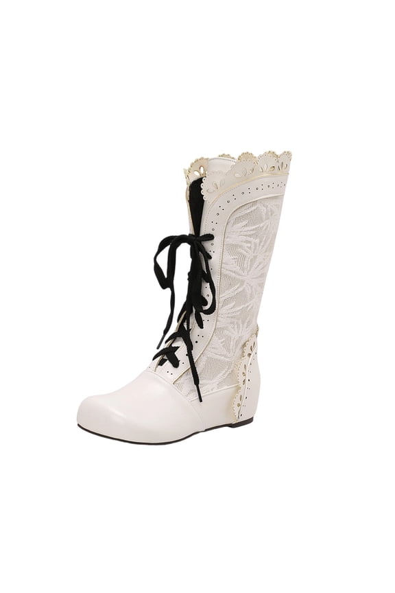 White Women'S Mid-Calf Winter Boots Design Pu Upper Fleece Lined Rubber Sole Casual Outdoor Shoes 28Cm/11.02In Shaft Height