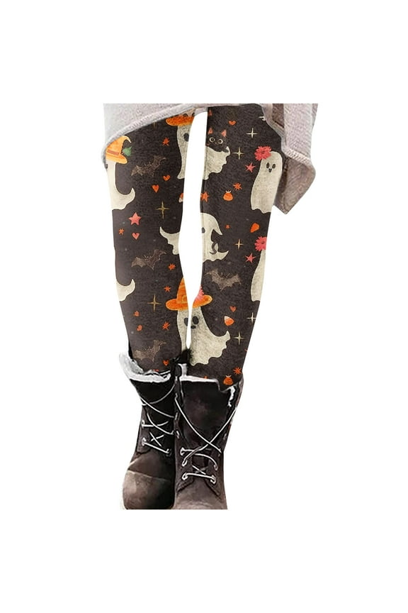 Women's Halloween Ghost Printed Leggings Funny Graphic Plus Size Ankle Tights High Waist Elastic Pants S-2Xl
