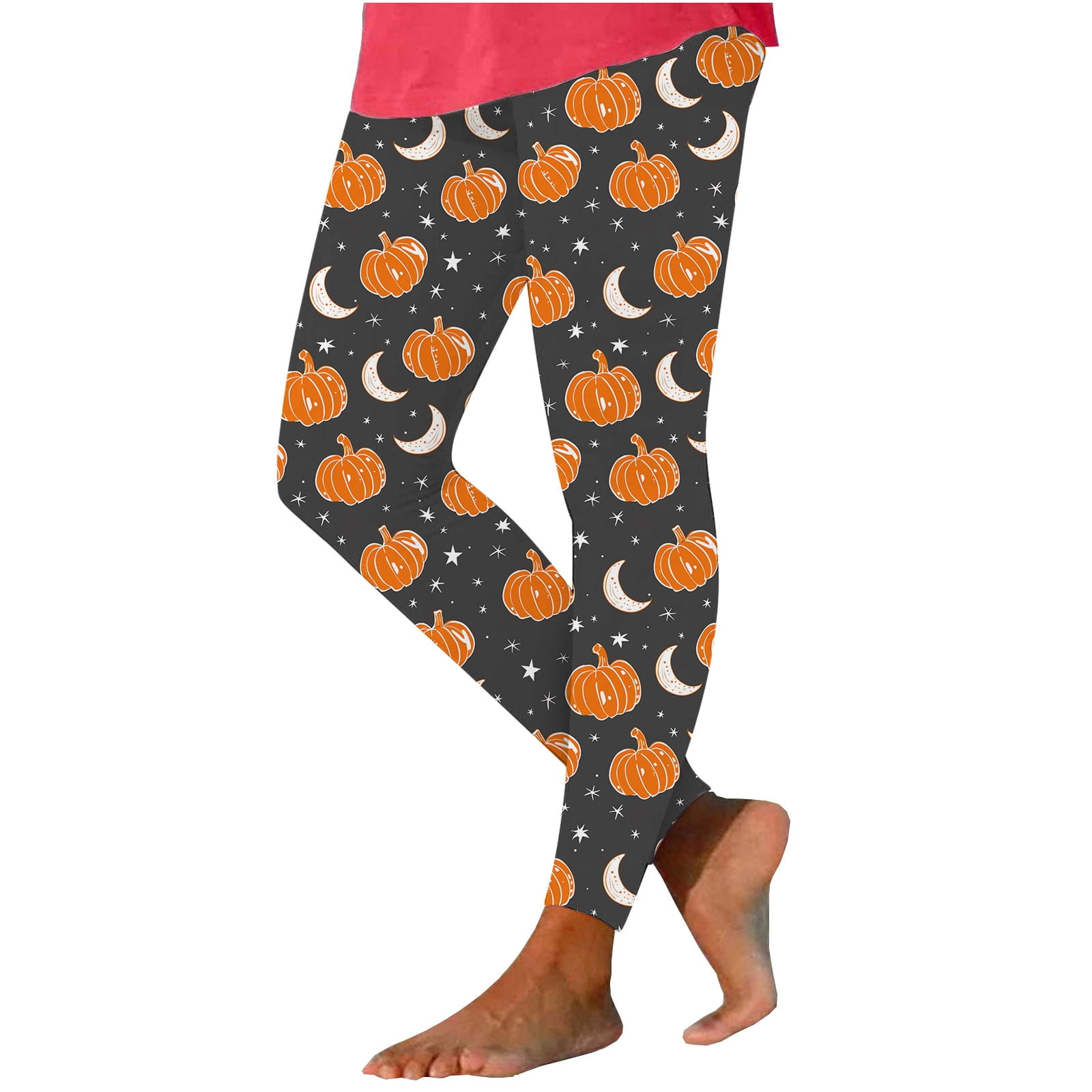 qkdmdw Women's Halloween Pumpkin Print Leggings Plus Size Ankle Length ...