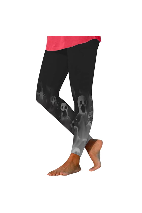 Women's Horro Print Leggings Stretchy Ankle Halloween Tights 3D Mummy Novelty Graphic Workout Pants
