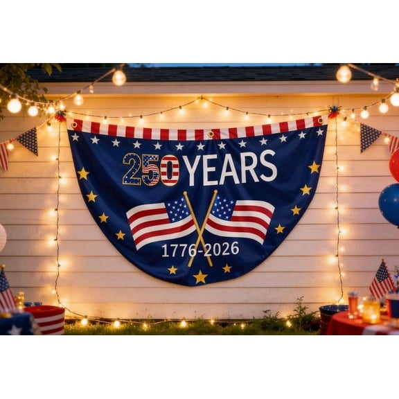 qolami 250th Anniversary Bunting Flag, 4th of July Patriotic Outdoor Decor Banner, 250 Years of Freedom Hanging Backdrop