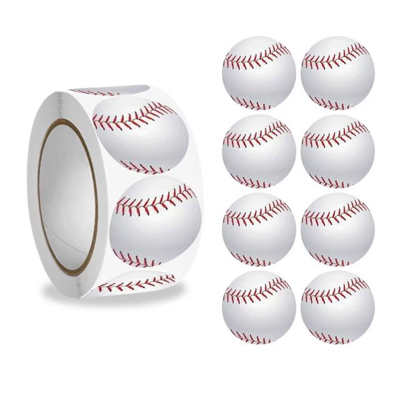 qolami 500 Pcs Baseball Stickers for Gift Bag Envelope Seal, 2inch Self-Adhesive Sports Ball Sticker Labels Roll for Home Sport Themed Party Decor