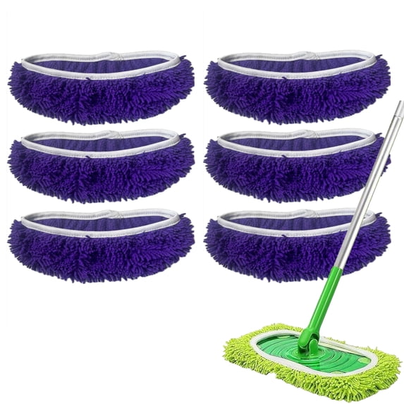qolami 6 Pack Chenille Duster Mop Heads, Microfiber Chenille Mop Pads, Reusable Dry Sweeping Cloths Wet Mop Pads Refills, Purple