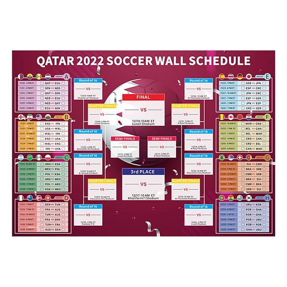 qolami Interactive Football Schedule Poster, 2026 World Football Competition Erasable Wall Chart, Double-Sided with Marker for Match Tracking