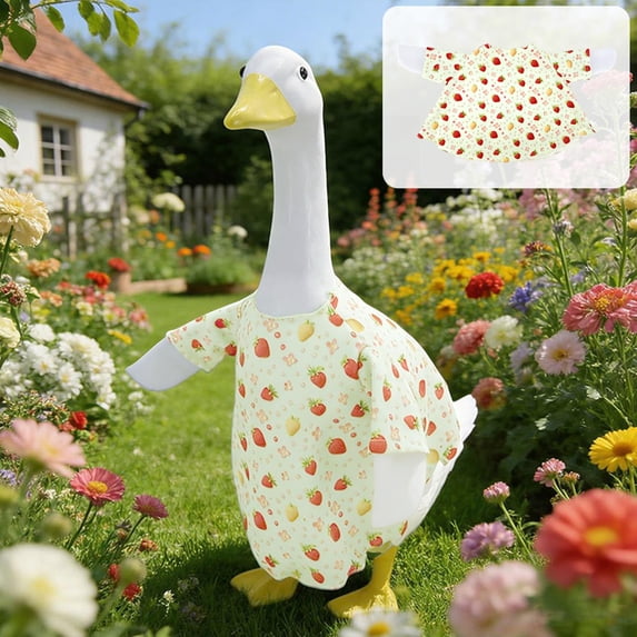 qolami Porch Goose Outfit, Spring Summer Idyllic Goose Outfit Clothes Fruit Pattern Dress Gooses Costumes for 23"/17" Goose Statue Home Decor