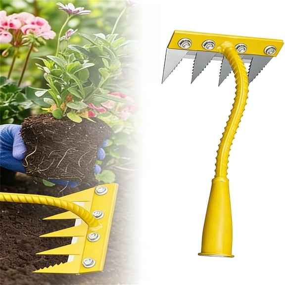 qolami Weed Puller Rake, 5/6/7/8 Teeth Carbon Steel Garden Weeding Rake, Heavy Duty Weed Puller Tool for Yard Lawn and Garden,L Not Include Handle