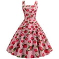 thumbnail image 1 of qolati 1950s Plaid Dress for Women Vintage Halter Neck Spaghetti Straps Rockabilly Dress Elegant High Waisted A-Line Swing Party Midi Dress, 1 of 6
