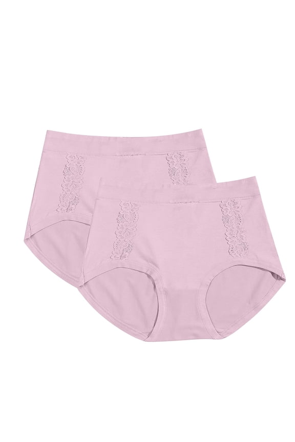 2 Pack Cotton Underwear For Older Women Stretch High Waist Floral Lace Briefs Comfortable Breathable No Show Tummy Control Fulll Coverages Panties Purple Free Size