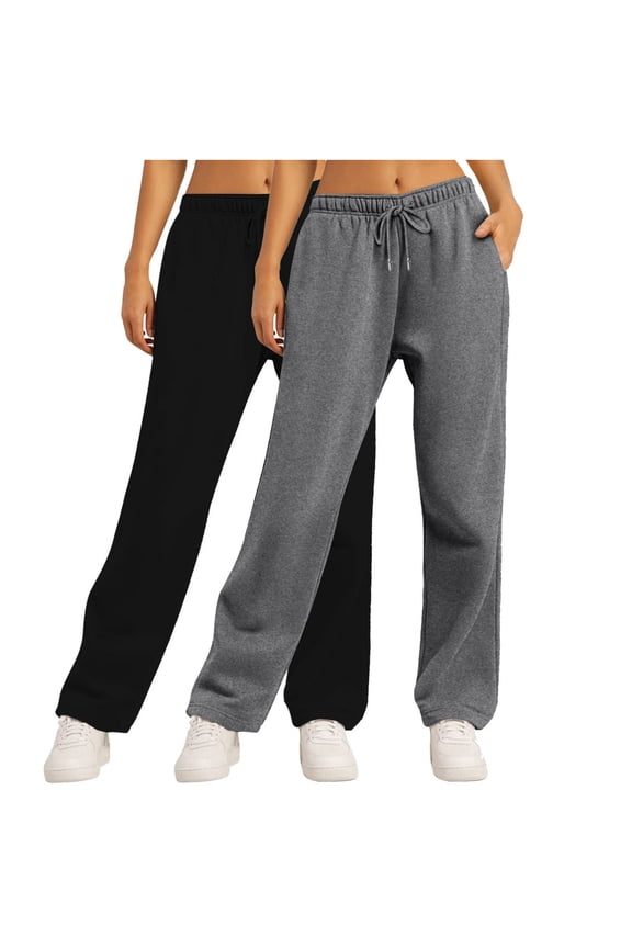 2 Pack Fleece Sweat Pants for Womens Straight Wide Legs Winter Sweatpants High Waisted Drawstring Workout Pants with Pockets Dark Gray M 6