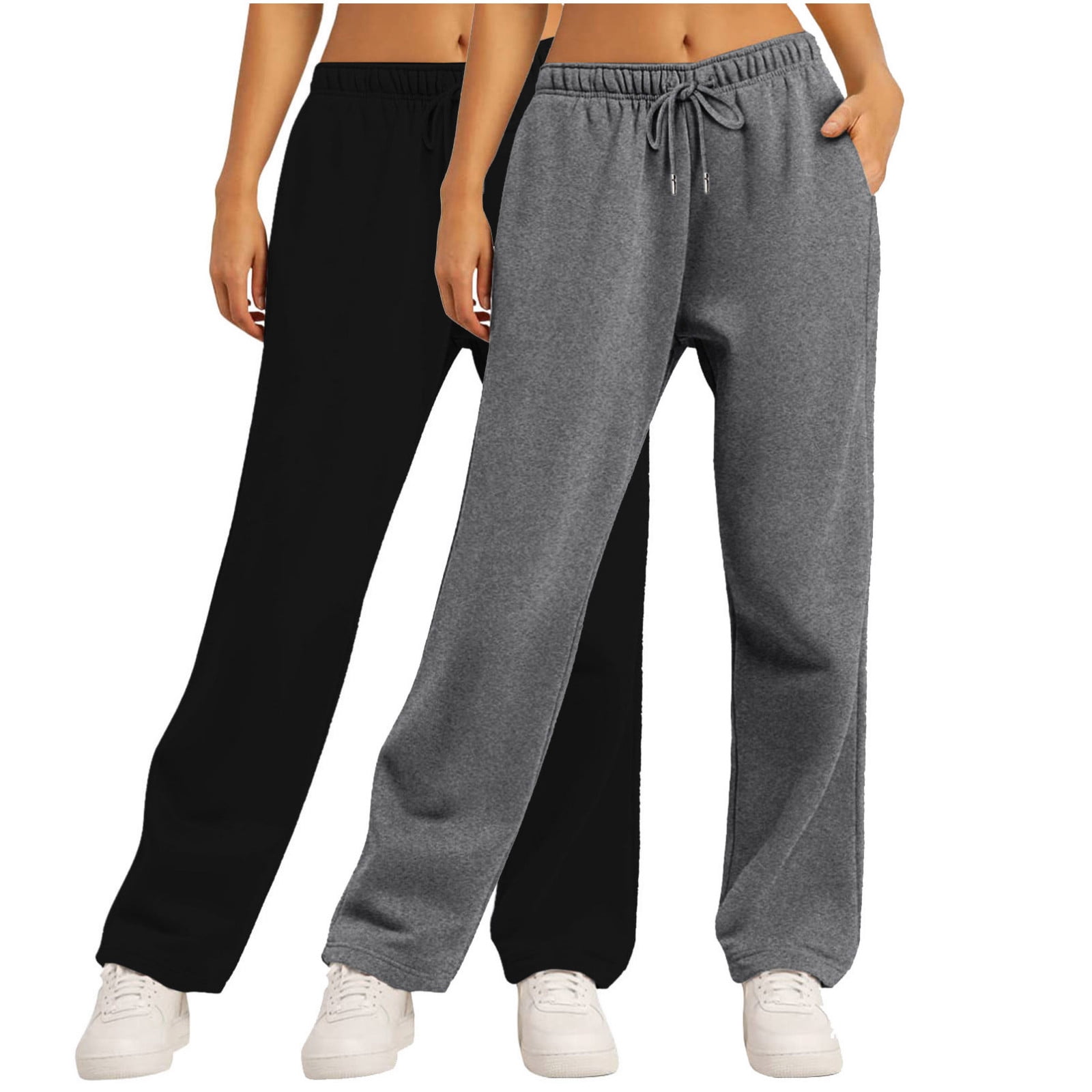 HeSaYep Fleece Lined Sweatpants Women Wide Leg Baggy-1286937