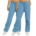 thumbnail image 1 of qolati 2 Pack Fleece Sweat Pants for Womens Straight Wide Legs Winter Sweatpants High Waisted Drawstring Workout Pants with Pockets Light Blue S 4, 1 of 6