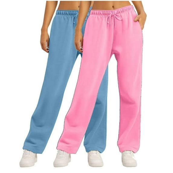 qolati 2 Pack Fleece Sweat Pants for Womens Straight Wide Legs Winter Sweatpants High Waisted Drawstring Workout Pants with Pockets Pink L 8
