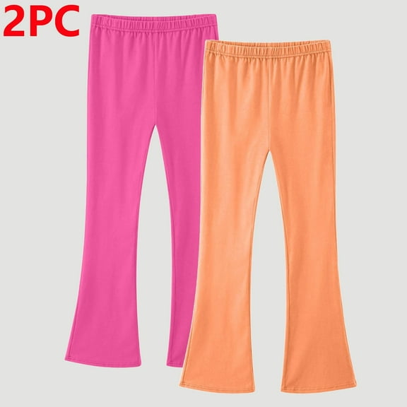 qolati 2 Pack Girls Flare Leggings Kids High Waist Bell Bottom Pants Stretchy Casual Cotton Leggings for Teen Girls