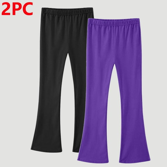 qolati 2 Pack Girls Flare Leggings Kids High Waist Bell Bottom Pants Stretchy Casual Cotton Leggings for Teen Girls