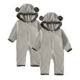 thumbnail image 1 of qolati 2 Pack Newborn Baby Bear Onesie Outfit Suit Girls Boys Fuzzy Fleece Jumpsuit Romper Zipper Hooded Winter Warm Snowsuit Clothes Gray 12 Months, 1 of 8