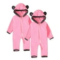 thumbnail image 1 of qolati 2 Pack Newborn Baby Bear Onesie Outfit Suit Girls Boys Fuzzy Fleece Jumpsuit Romper Zipper Hooded Winter Warm Snowsuit Clothes Pink 3 Months, 1 of 1