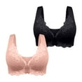thumbnail image 1 of qolati 2 Pack Push Up Bras for Women Full Coverages Front Closure Plus Size Bra Postures Back Unpadded Wireless Lace Minimizers Bra, 1 of 4