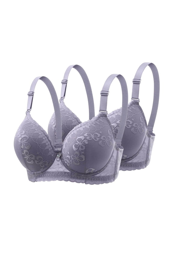 2 Pack Push Up Bras for Women Plus Size Full Coverages Underwire Underwear Comfy Lace Support Daily T-Shirts Bras Purple 46