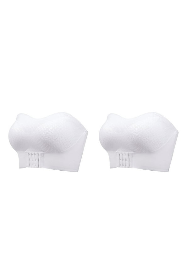 2 Pack Strapless Push Up Bras for Women Front Buckle Lift Bra Plus Size Wireless Non-Slip Invisible Front Hook Underwear Minimizers Bra