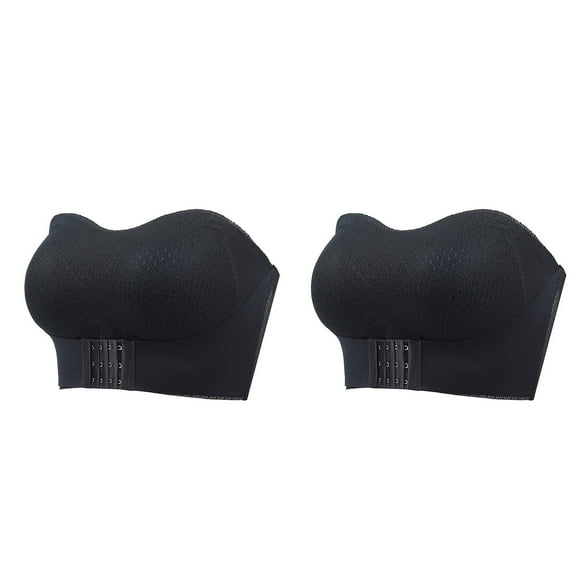 qolati 2 Pack Strapless Push Up Bras for Women Front Buckle Lift Bra Plus Size Wireless Non-Slip Invisible Front Hook Underwear Minimizers Bra