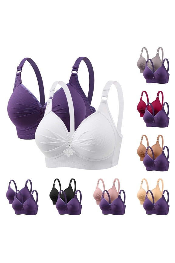 2 Pack Wirefree Bras for Women Full Coverage No Underwire Everyday Bras Comfortable Seamles Push Up Sports Bras,Wine,52