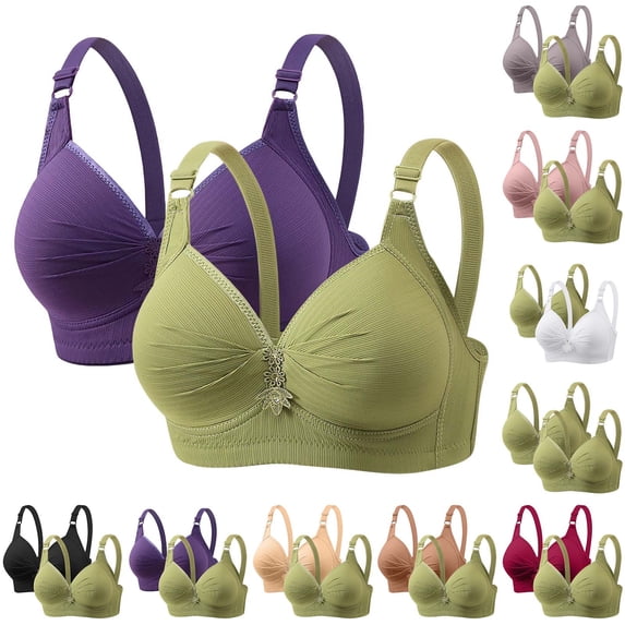 qolati 2 Pack Wirefree Bras for Women Full Coverage No Underwire Everyday Bras Comfortable Seamles Push Up Sports Bras,Purple,48