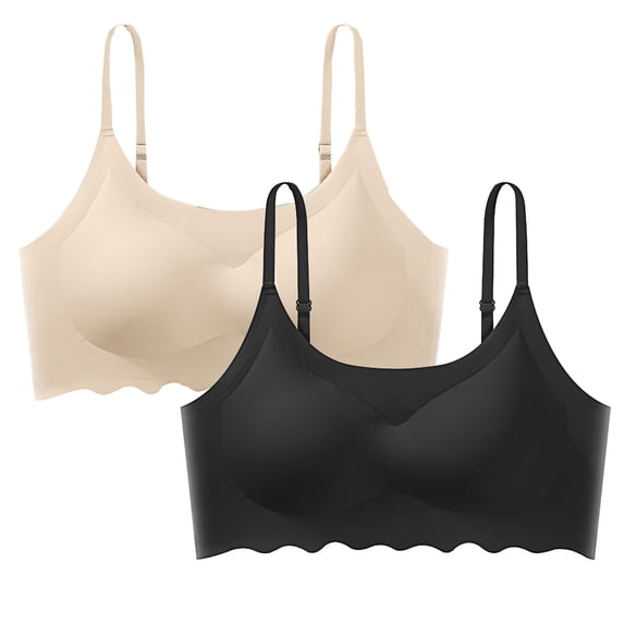 qolati 2 Pack Women's Ultra-Thin Ice Silk Bra Seamless Wireless Underwear Everyday Bra Soft Breathable Adjustable Spaghetti Strap Sport Sleep Bra