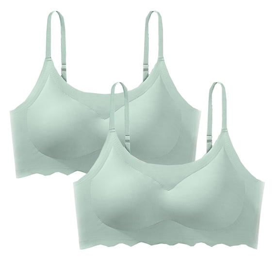 qolati 2 Pack Women's Ultra-Thin Ice Silk Bra Seamless Wireless Underwear Everyday Bra Soft Breathable Adjustable Spaghetti Strap Sport Sleep Bra