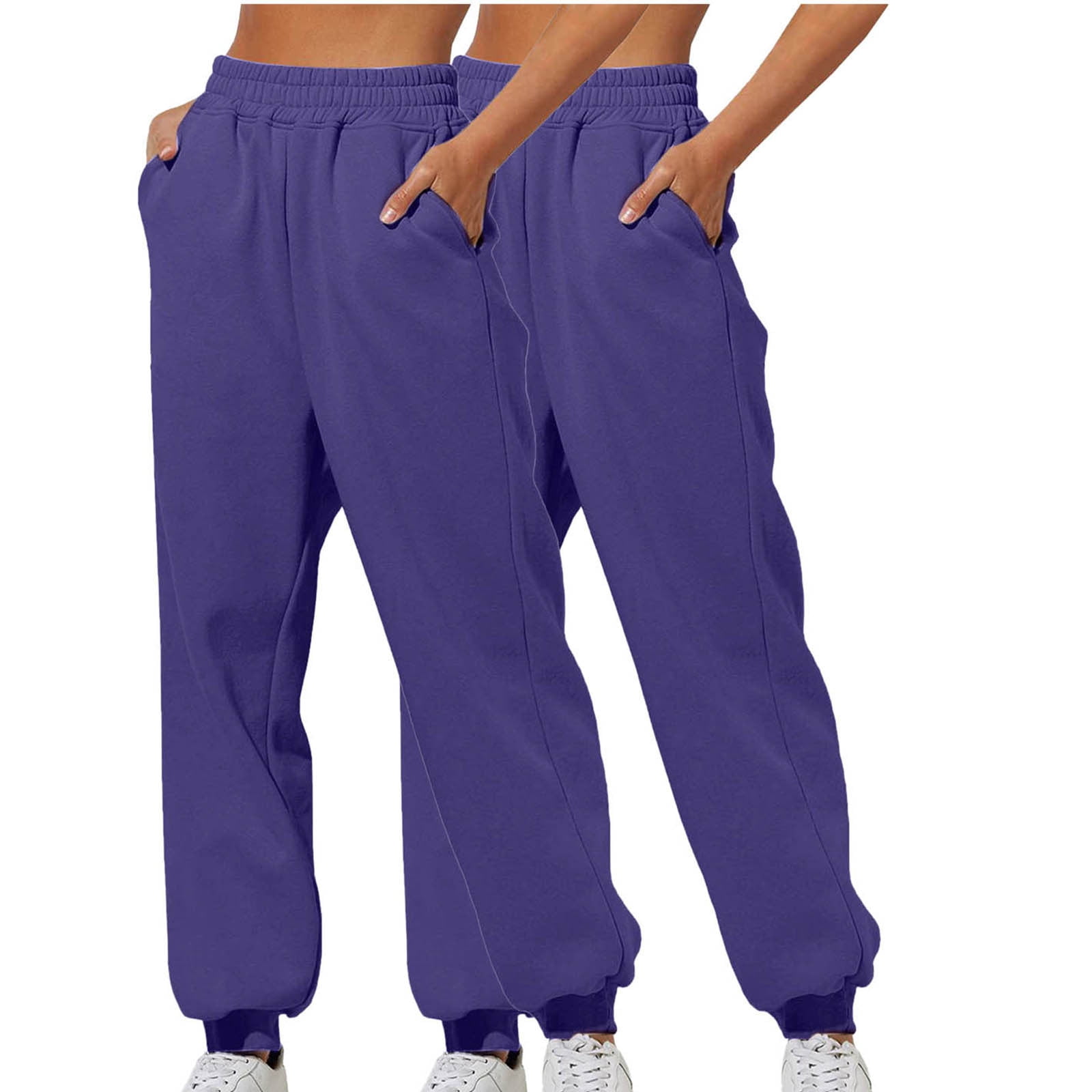 Women's Heart Print Baggy Sweatpants - Cozy High Waisted Cinch Bottom Lounge Pants In Purple For Valentine's Day